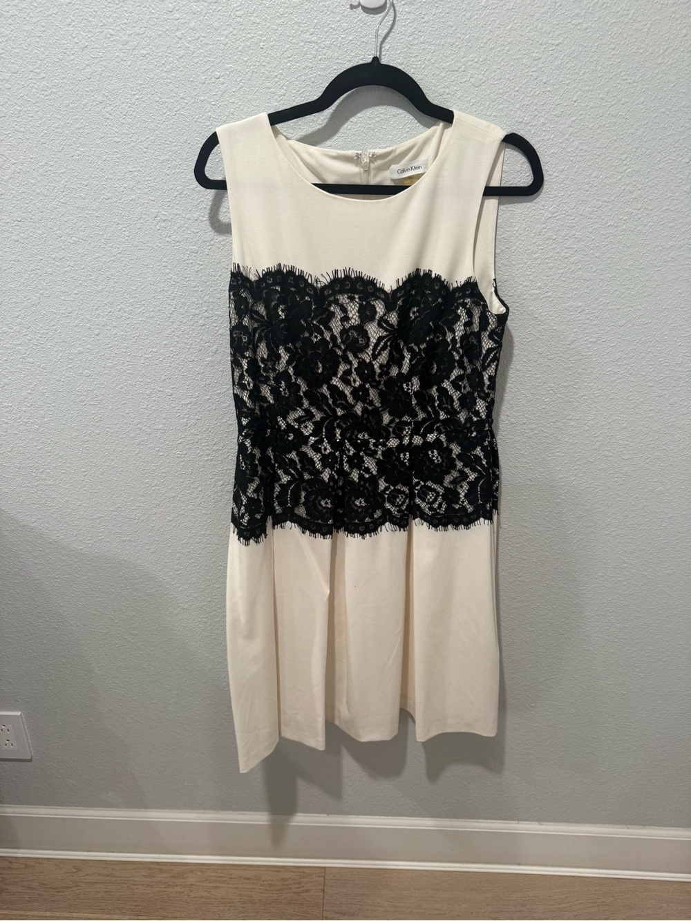 Calvin Klein Cream Mini Dress with Black Lace Waist